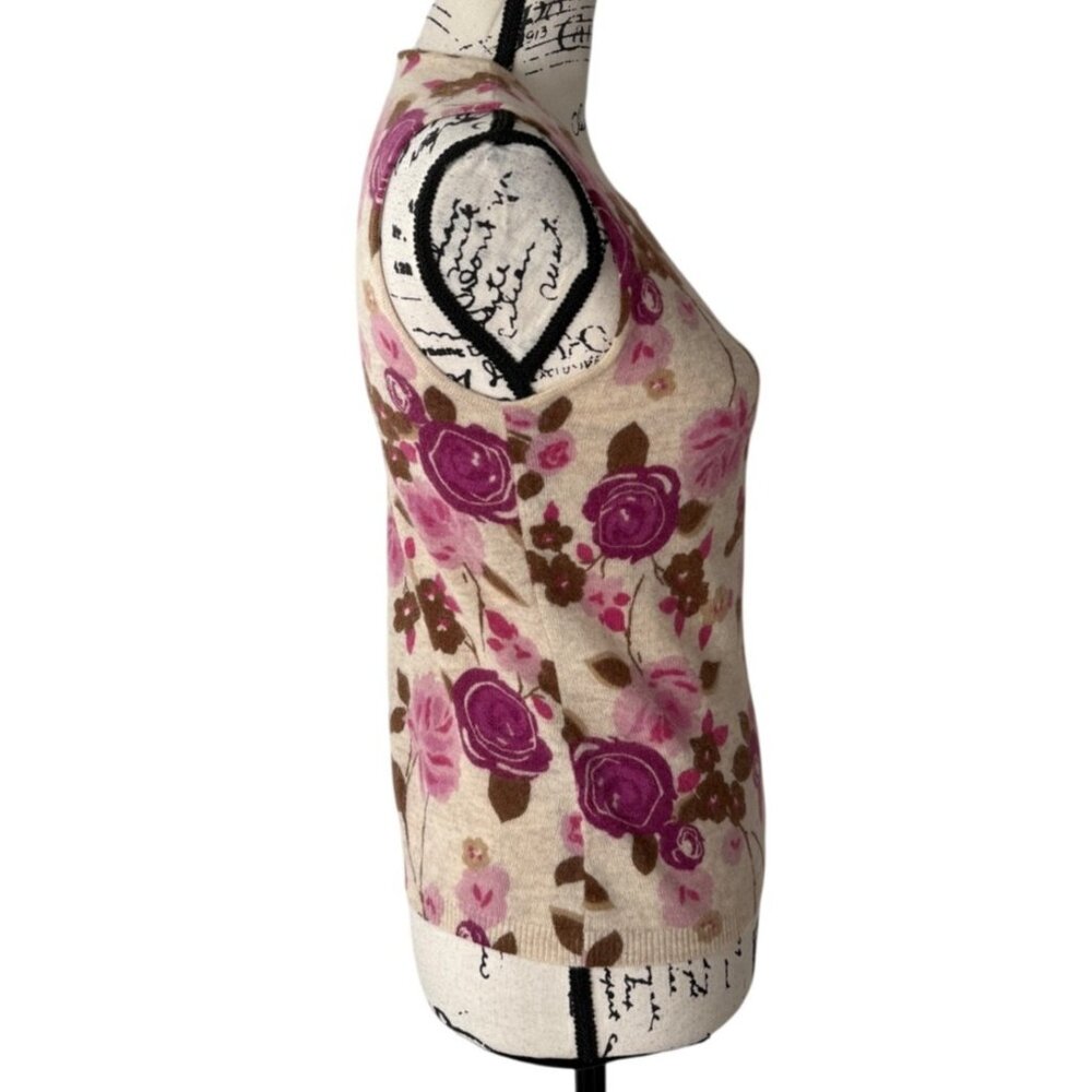 Ann Taylor Loft Floral Lambswool & Angora Sleeveless Sweater Beige Pink Size S - Picture 2 of 7